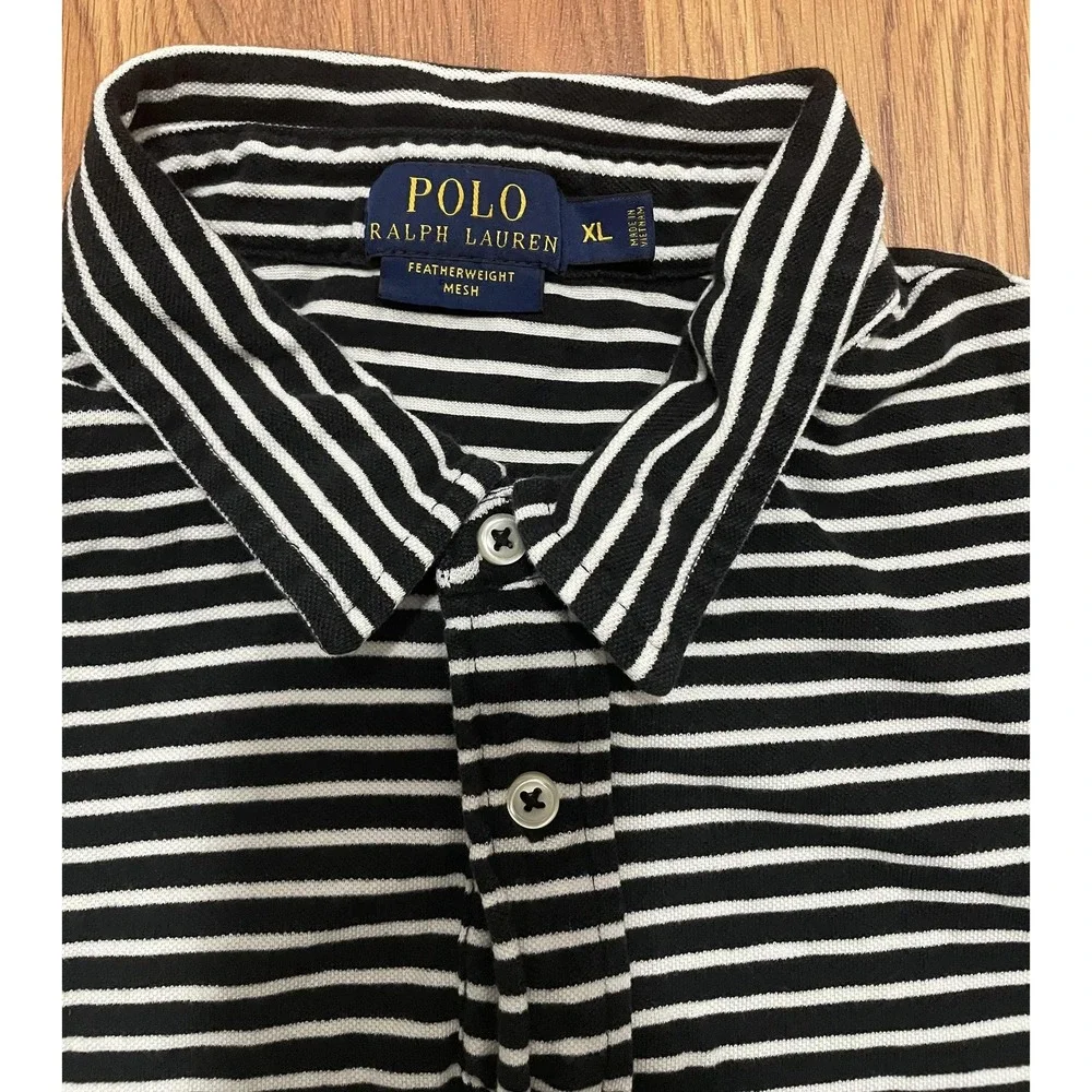 Polo Ralph Lauren Shirt Mens Extra Large Featherweight Mesh Striped Black